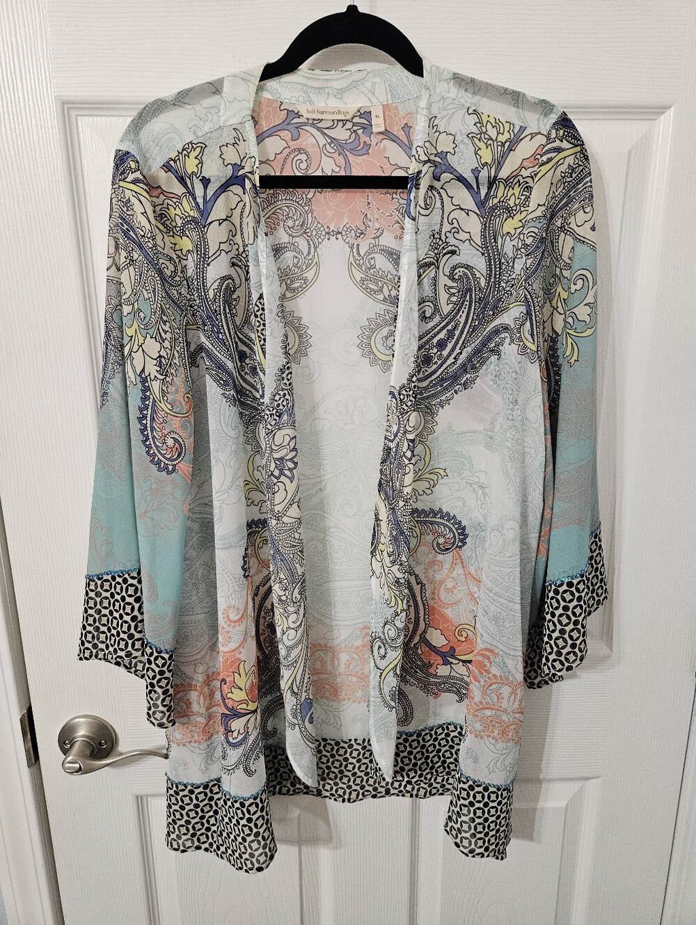 Soft Surroundings Lightweight Paisley Print Open Kimono Cardigan - Multicolor